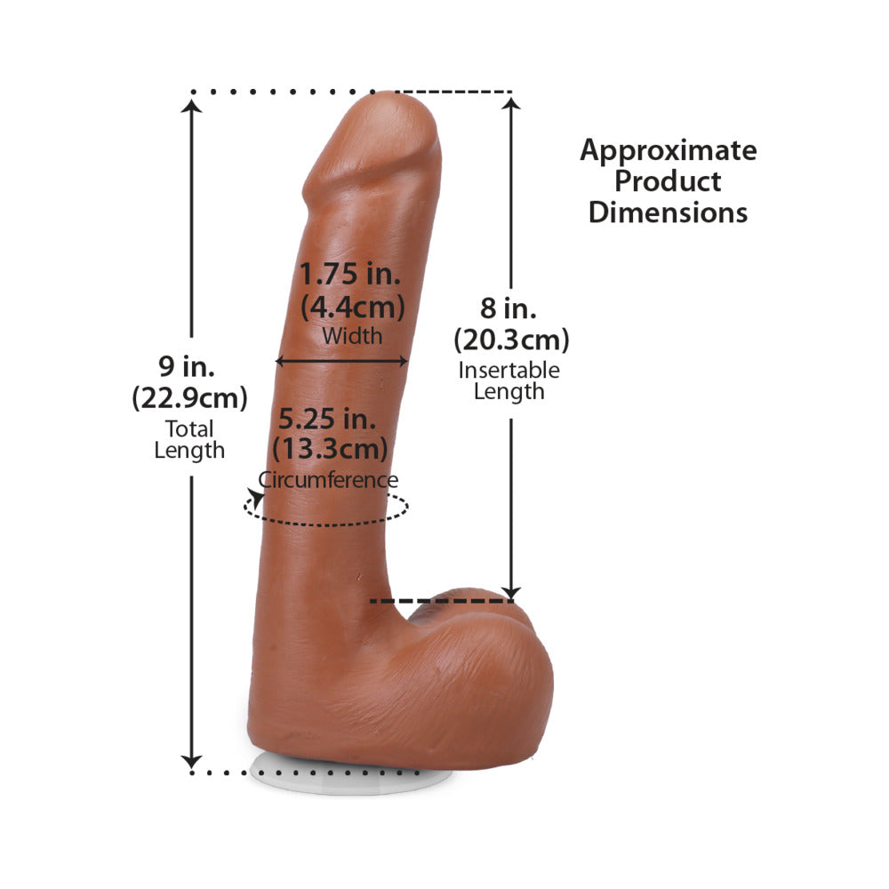 THE REALISTIC COCK 9 IN. ULTRASKYN VAC-U-LOCK DILDO WITH BALLS CARAMEL