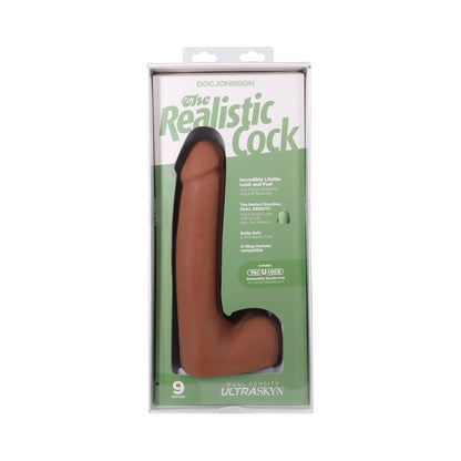 THE REALISTIC COCK 9 IN. ULTRASKYN VAC-U-LOCK DILDO WITH BALLS CARAMEL