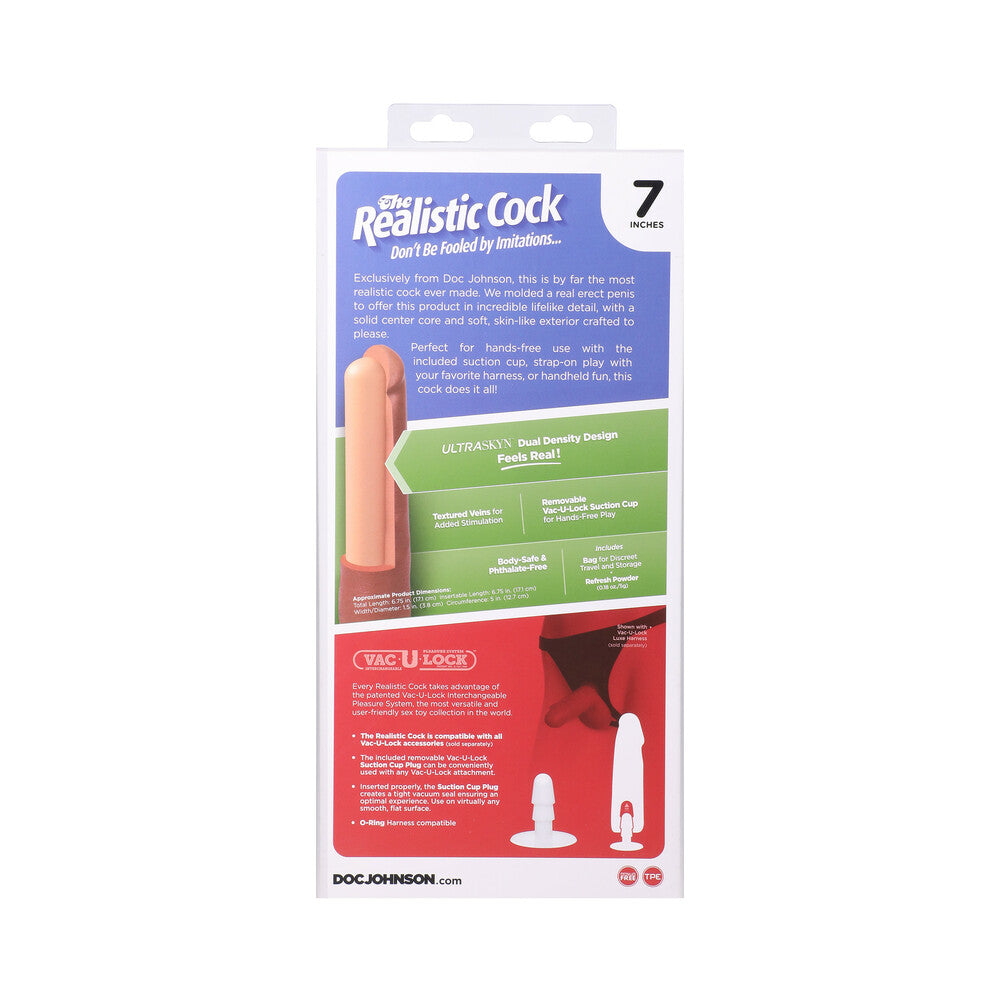 DOC JOHNSON - THE REALISTIC COCK 7 IN. ULTRASKYN VAC-U-LOCK DILDO CHOCOLATE