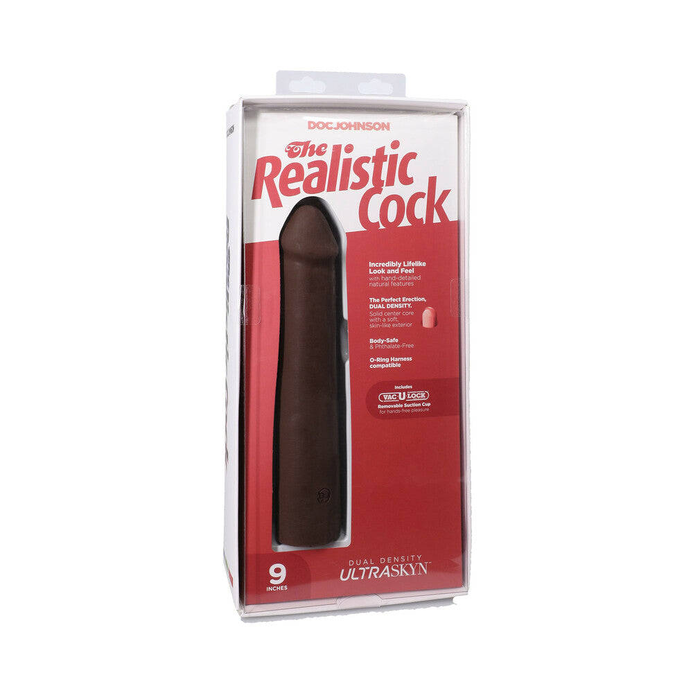 THE REALISTIC COCK 9 IN. ULTRASKYN VAC-U-LOCK DILDO CHOCOLATE