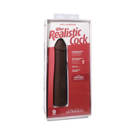 THE REALISTIC COCK 9 IN. ULTRASKYN VAC-U-LOCK DILDO CHOCOLATE