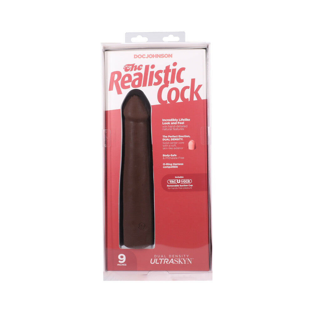 THE REALISTIC COCK 9 IN. ULTRASKYN VAC-U-LOCK DILDO CHOCOLATE
