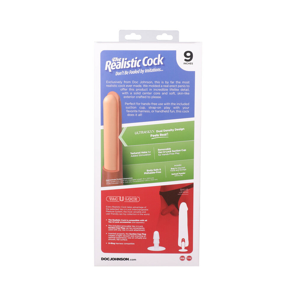 THE REALISTIC COCK 9 IN. ULTRASKYN VAC-U-LOCK DILDO CHOCOLATE