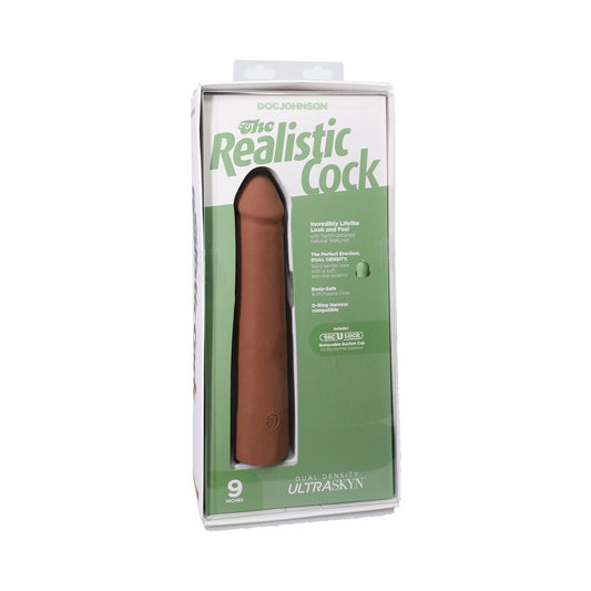 THE REALISTIC COCK 9 IN. ULTRASKYN VAC-U-LOCK DILDO CARAMEL