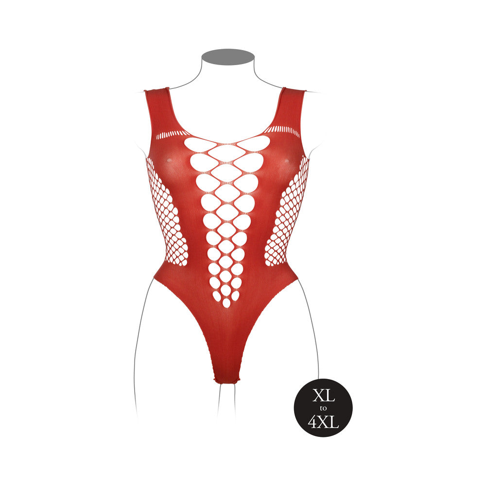 LE DESIR V-NECK TEDDY WITH OPAQUE PANELS SUNSET GLOW QUEEN SIZE