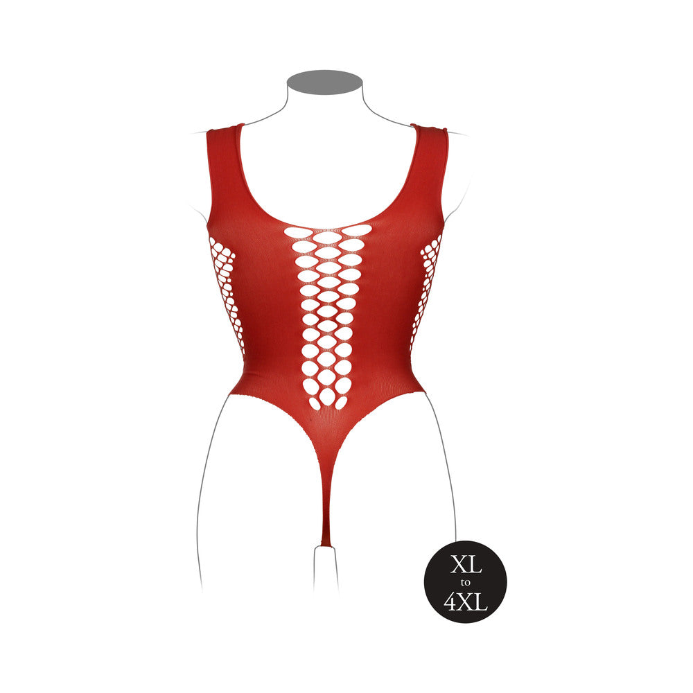 LE DESIR V-NECK TEDDY WITH OPAQUE PANELS SUNSET GLOW QUEEN SIZE