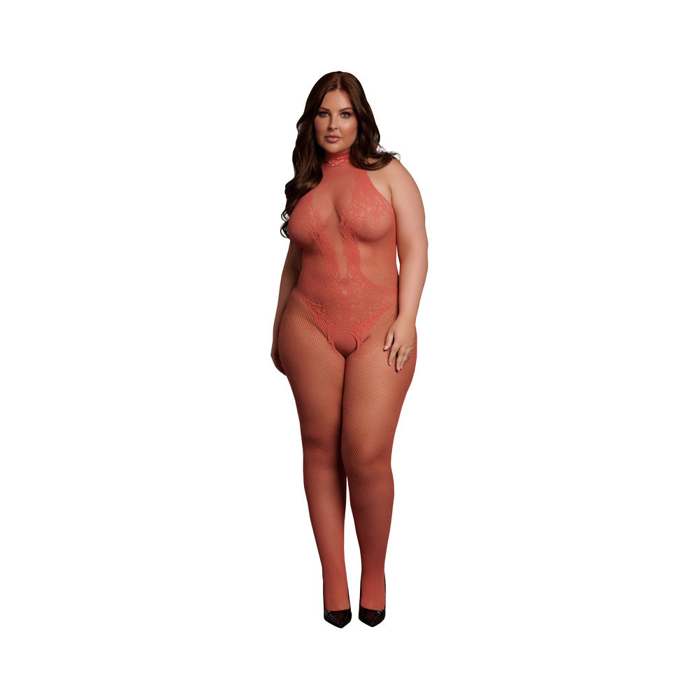 LE DESIR FISHNET AND LACE BODYSTOCKING SUNSET GLOW QUEEN SIZE