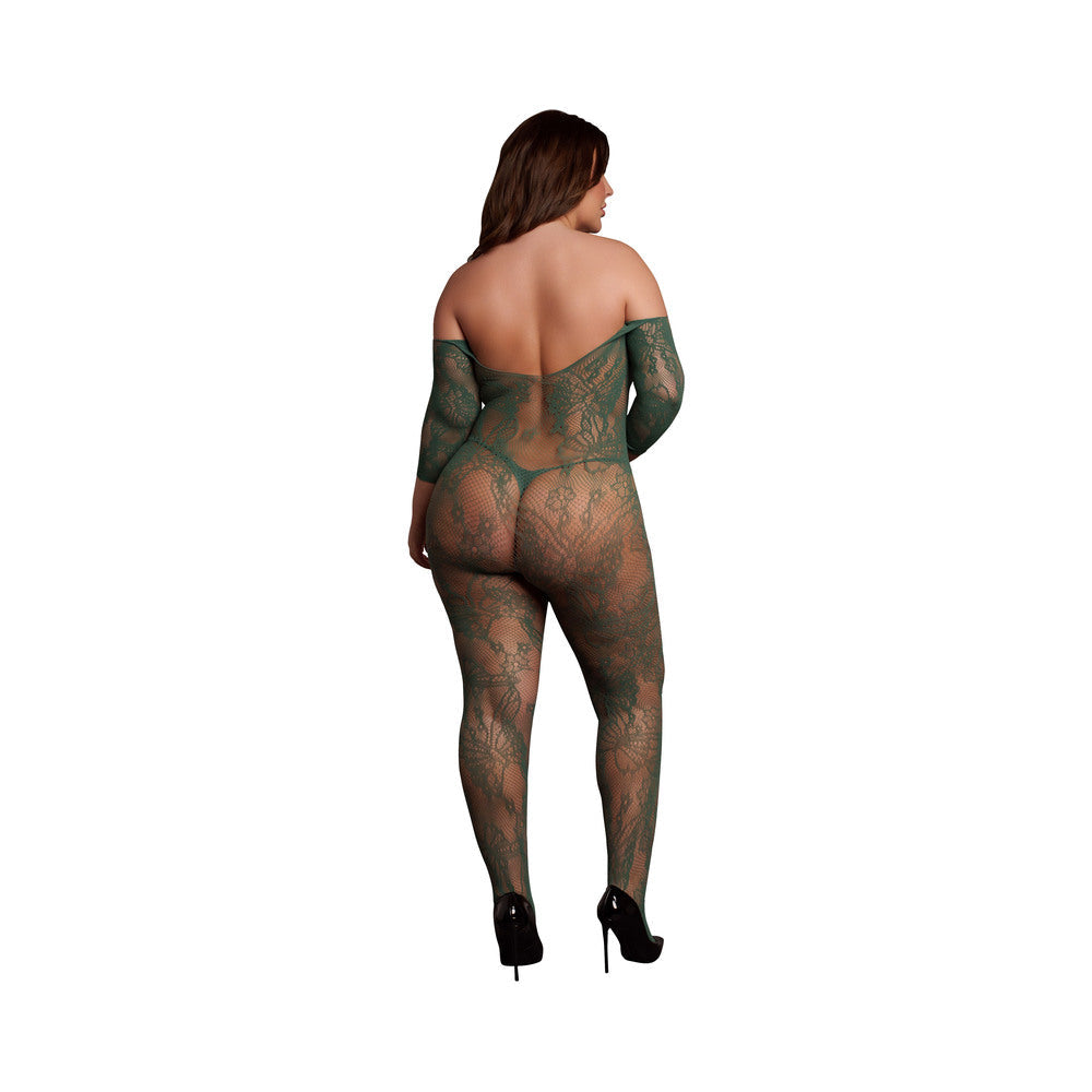 LE DESIR LACE LONG-SLEEVED BODYSTOCKING MIDNIGHT GREEN QUEEN SIZE
