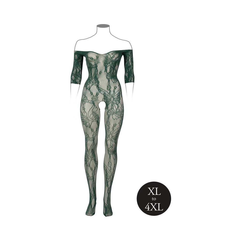 LE DESIR LACE LONG-SLEEVED BODYSTOCKING MIDNIGHT GREEN QUEEN SIZE