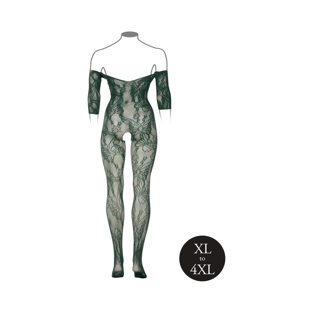 LE DESIR LACE LONG-SLEEVED BODYSTOCKING MIDNIGHT GREEN QUEEN SIZE