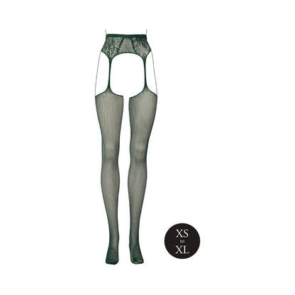 LE DESIR FISHNET AND LACE GARTERBELT STOCKINGS MIDNIGHT GREEN O/S