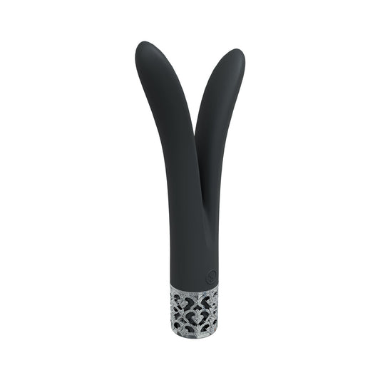 SHOTS - ROYAL GEMS DUELING QUEENS VIBRADOR RECARGABLE DE SILICONA NEGRO