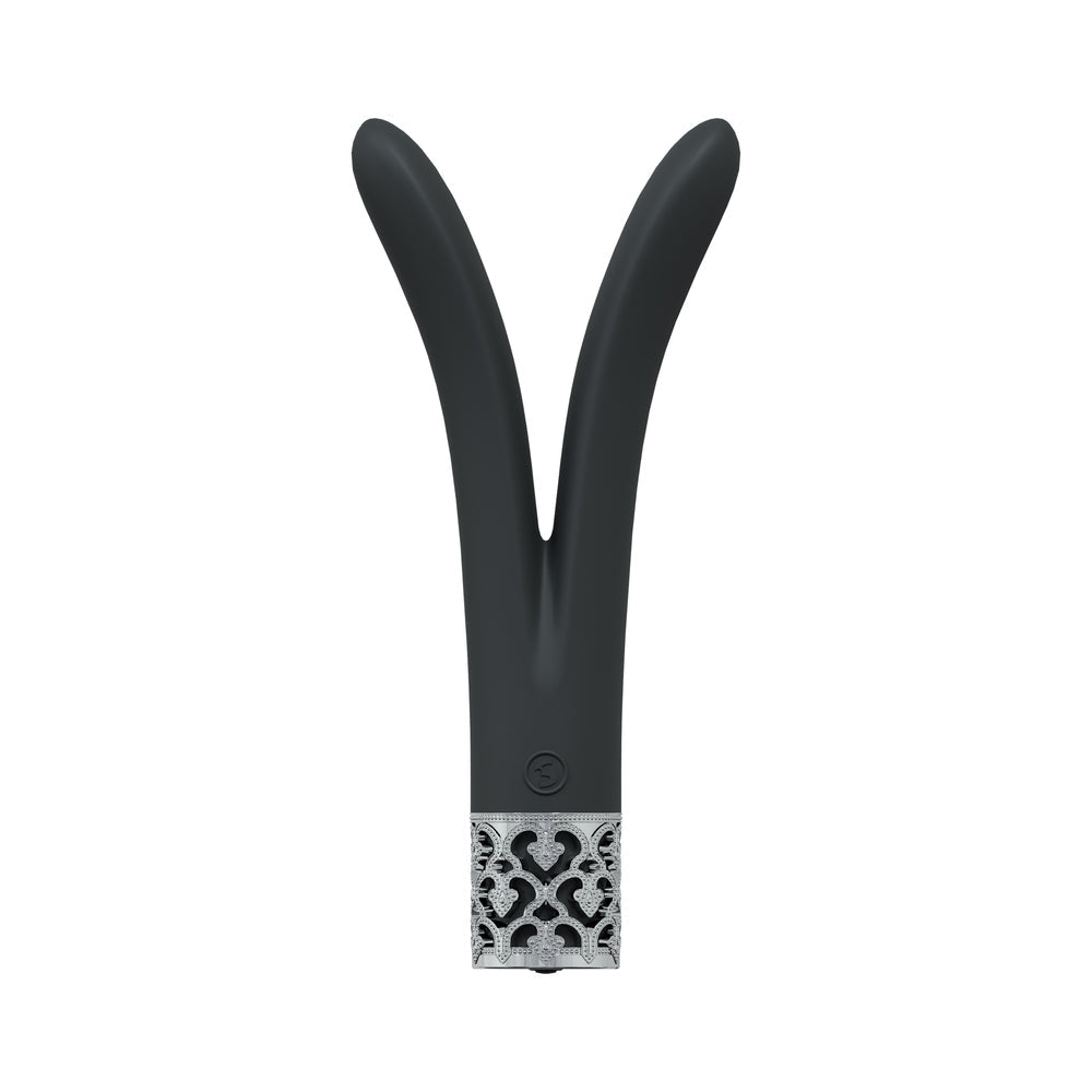 ROYAL GEMS DUELING QUEENS SILICONE RECHARGEABLE VIBRATOR BLACK