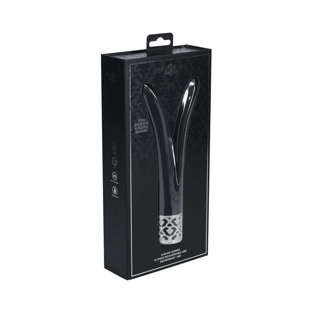ROYAL GEMS DUELING QUEENS SILICONE RECHARGEABLE VIBRATOR BLACK