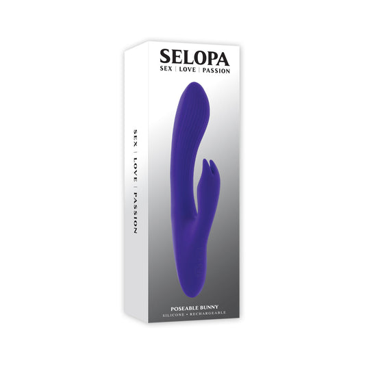 SELOPA - CONEJITO POSABLE RECARGABLE DOBLE ESTIMULADOR SILICONA MORADO