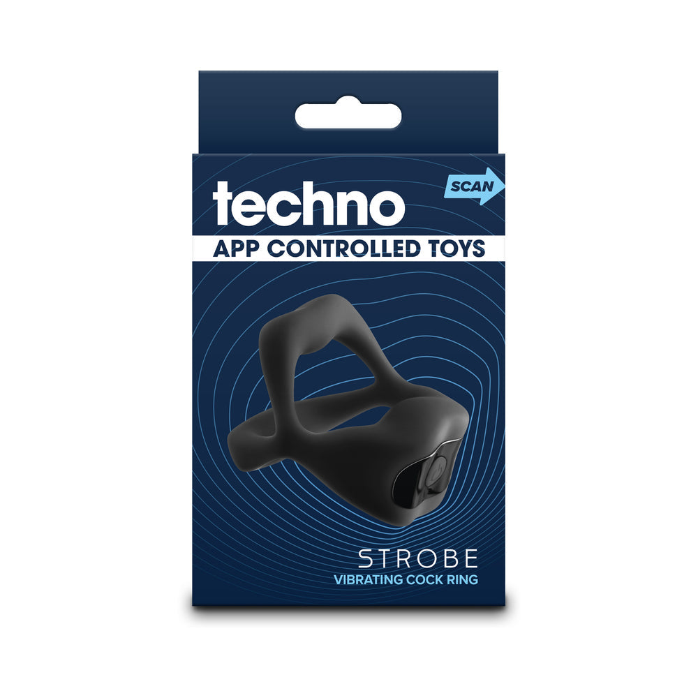 TECHNO STROBE APP-CONTROLLED VIBRATING COCK RING BLACK