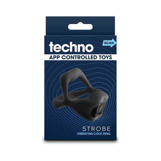 TECHNO STROBE APP-CONTROLLED VIBRATING COCK RING BLACK