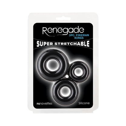 NS NOVELTIES - RENEGADE FIREMAN RINGS 3-PIECE COCK RING KIT BLACK