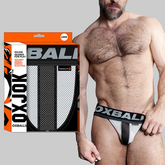 OXBALLS OXJOK AIRMESH SWAGGER SLIDER-STRAP JOCK ICE WHITE L