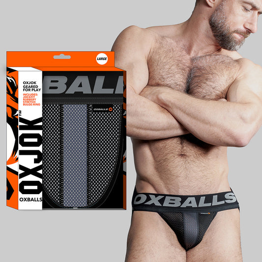 OXBALLS - OXJOK AIRMESH SWAGGER SLIDER-STRAP JOCK TAR BLACK S
