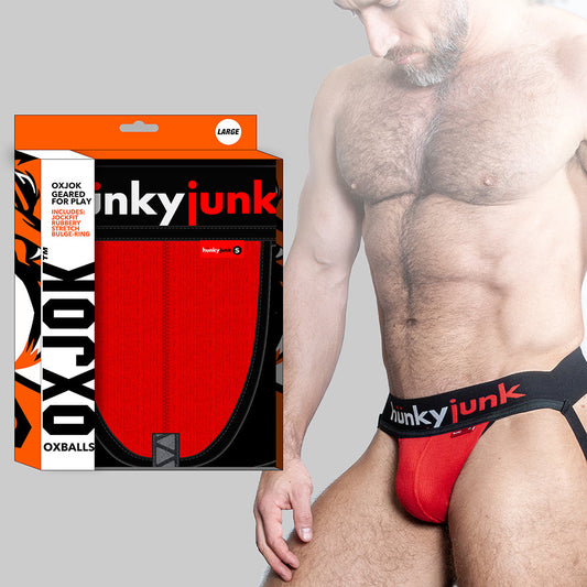 OXBALLS OXJOK HUNKER COMFY-POUCH SLIDER-STRAP JOCK RED HOT S