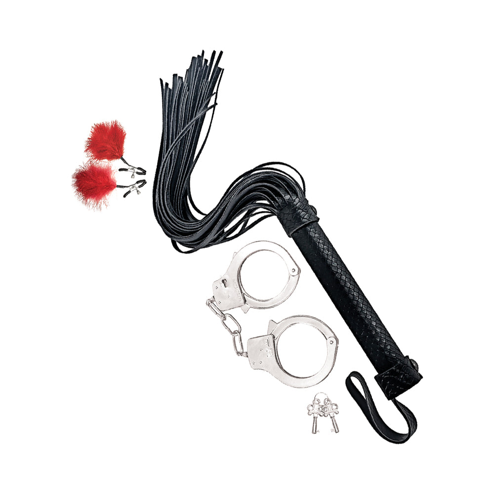 BONDAGE BY NASSTOYS WHIP, FEATHER AND CUFFS RED