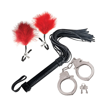 BONDAGE BY NASSTOYS WHIP, FEATHER AND CUFFS RED