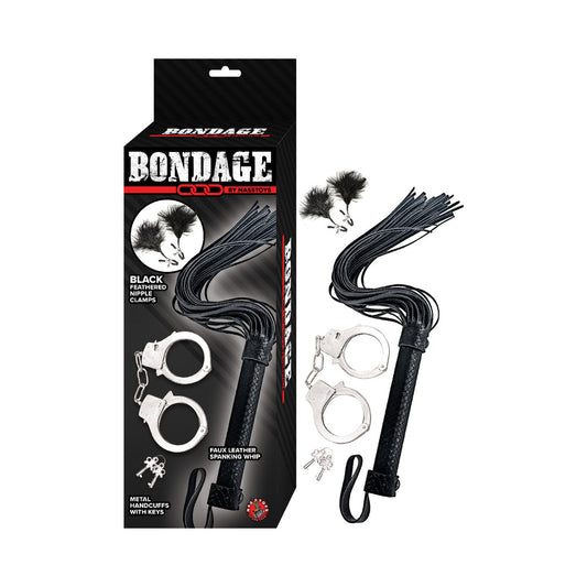 NASSTOYS - BONDAGE BY NASSTOYS WHIP, FEATHER AND CUFFS BLACK