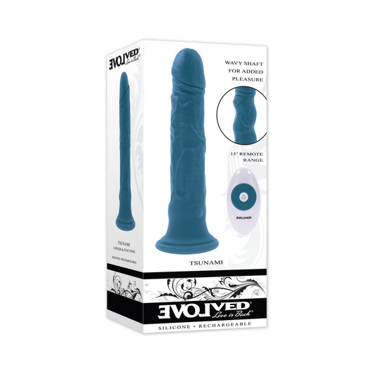 EVOLVED TSUNAMI RECHARGEABLE VIBRATING DILDO SILICONE TEAL