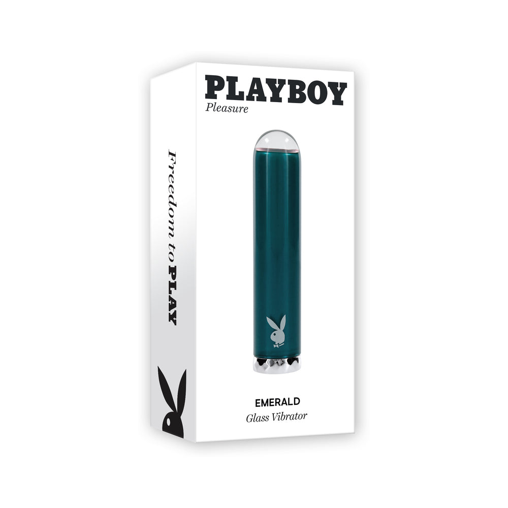 PLAYBOY EMERALD RECHARGEABLE VIBRATING GLASS MINI VIBE DEEP TEAL