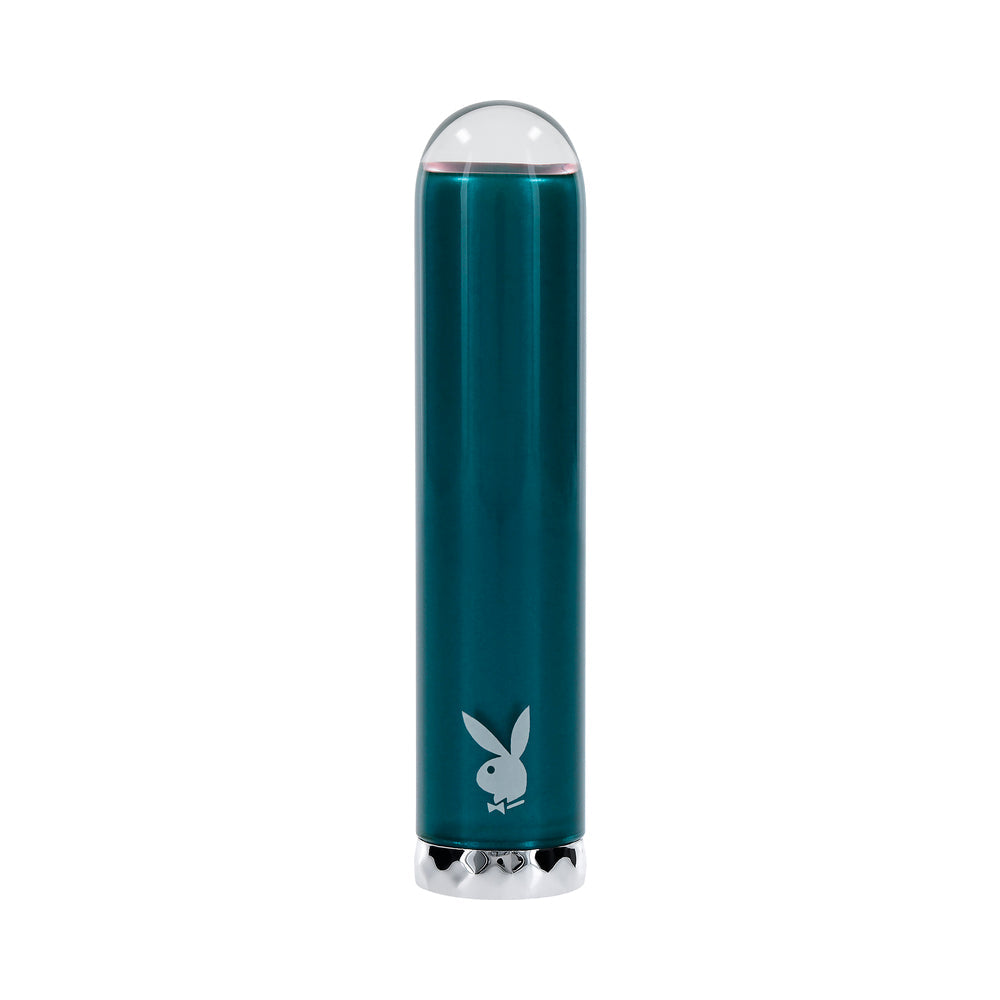 PLAYBOY EMERALD RECHARGEABLE VIBRATING GLASS MINI VIBE DEEP TEAL