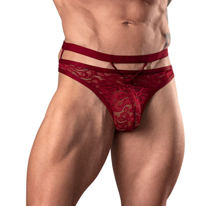 MALE POWER LUCIFER CUT OUT STRAPPY THONG BURGUNDY L/XL
