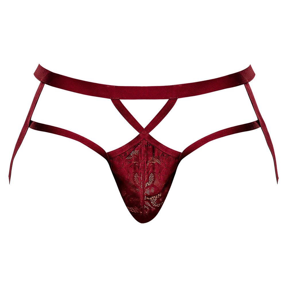 MALE POWER - LUCIFER STRAPPY JOCK BURGUNDY L/XL