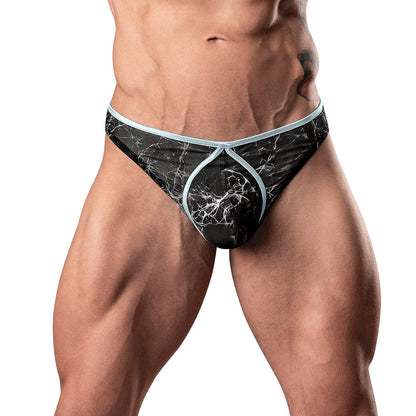 MALE POWER MARBLE MESH MINI THONG BLACK L/XL
