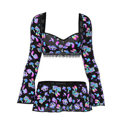 MAGIC SILK HAZY DAYZ CROP TOP, SKIRT & G-STRING SET MUSHROOM S/M