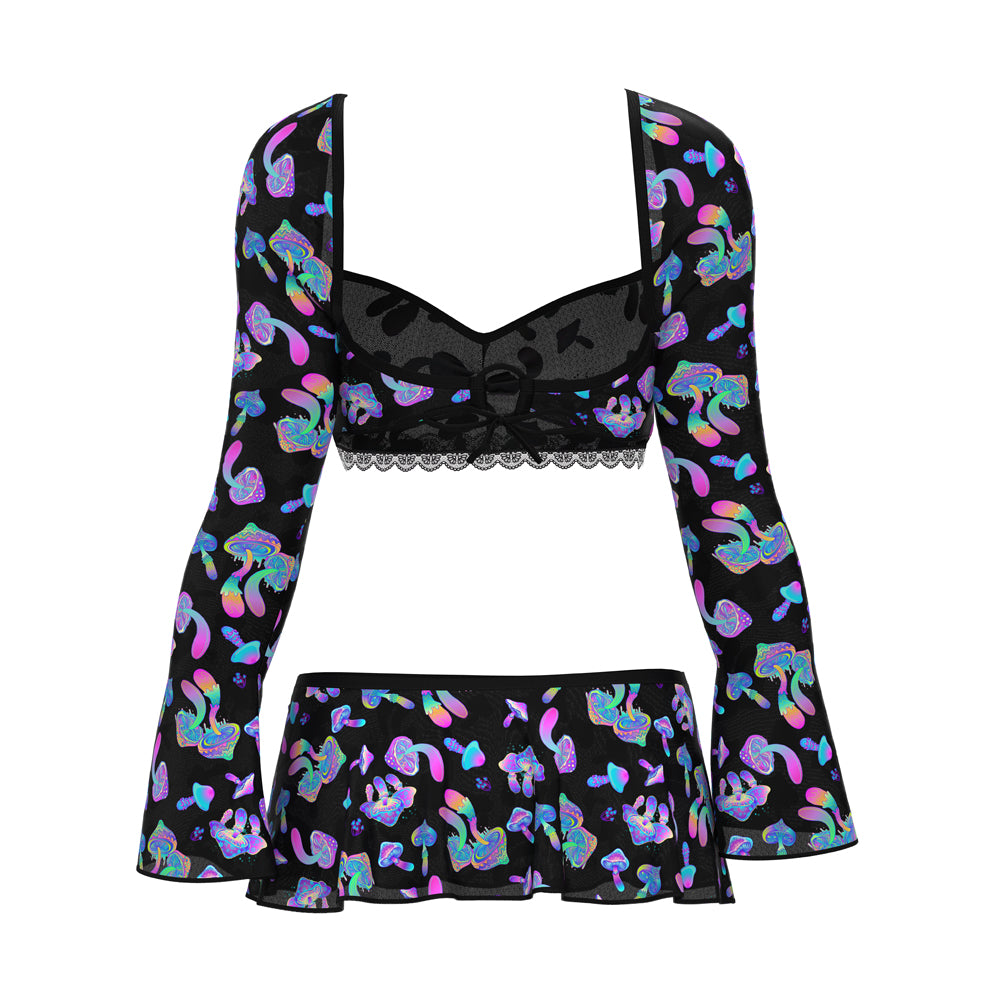 MAGIC SILK HAZY DAYZ CROP TOP, SKIRT & G-STRING SET MUSHROOM S/M