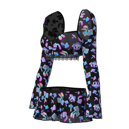 MAGIC SILK - HAZY DAYZ CROP TOP, SKIRT & G-STRING SET MUSHROOM S/M