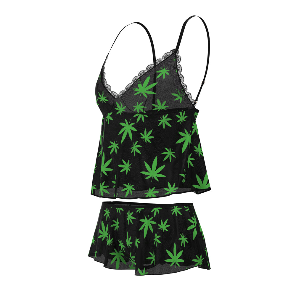MAGIC SILK HAZY DAYZ CAMI & SHORT SET POT LEAF L/XL