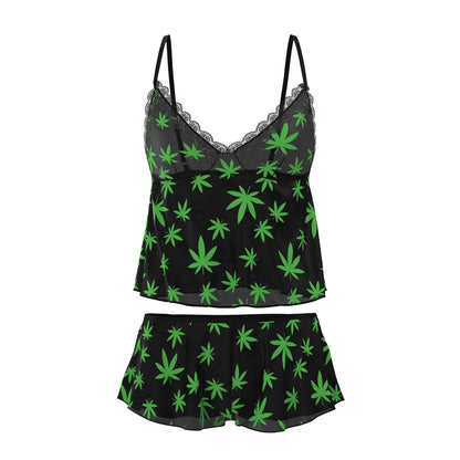 MAGIC SILK HAZY DAYZ CAMI & SHORT SET POT LEAF L/XL