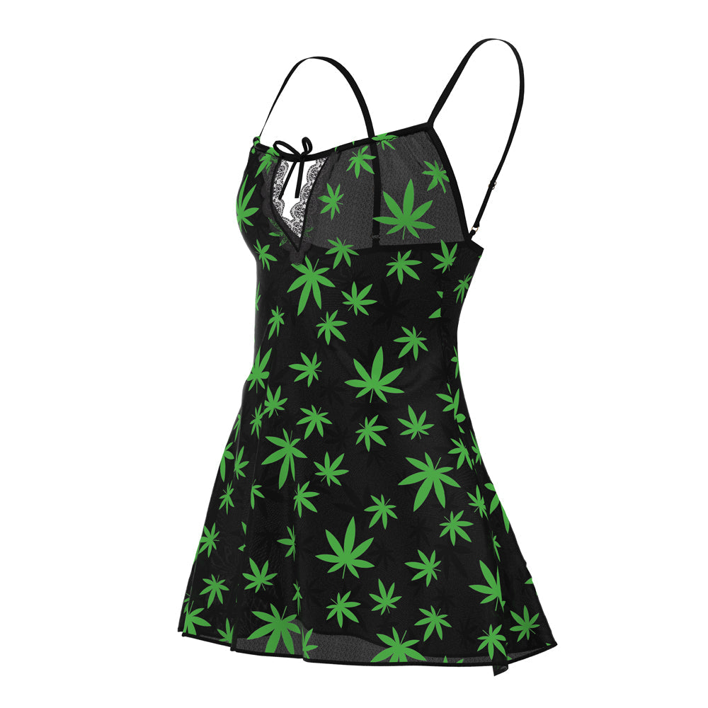 MAGIC SILK - HAZY DAYZ DRESS & G-STRING SET POT LEAF L/XL