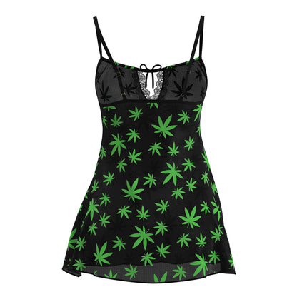 MAGIC SILK - HAZY DAYZ DRESS & G-STRING SET POT LEAF L/XL