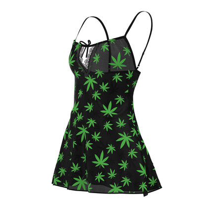MAGIC SILK - HAZY DAYZ DRESS & G-STRING SET POT LEAF L/XL