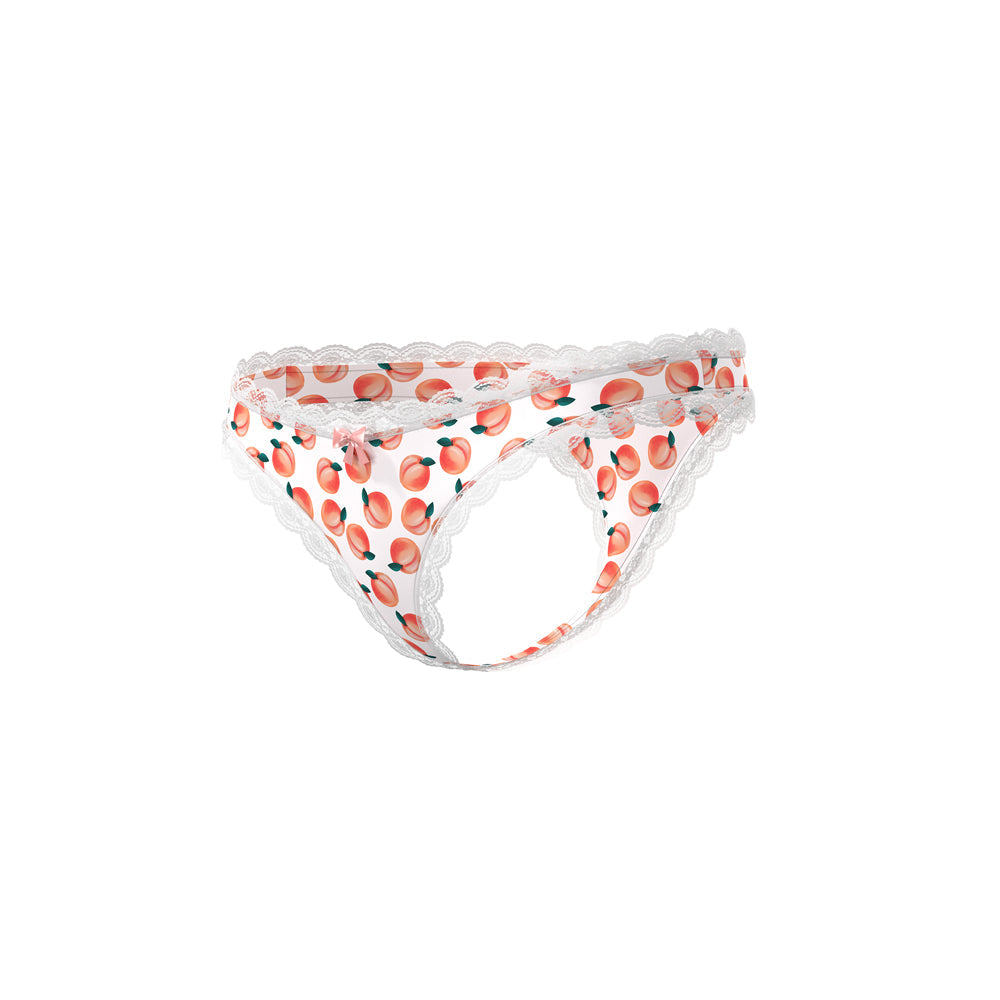 MAGIC SILK SWEET TREATS CROTCHLESS THONG WITH LUBE PEACH S/M
