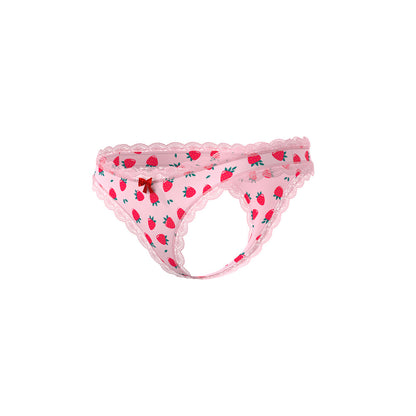 SWEET TREATS CROTCHLESS THONG WITH LUBE STRAWBERRY S/M