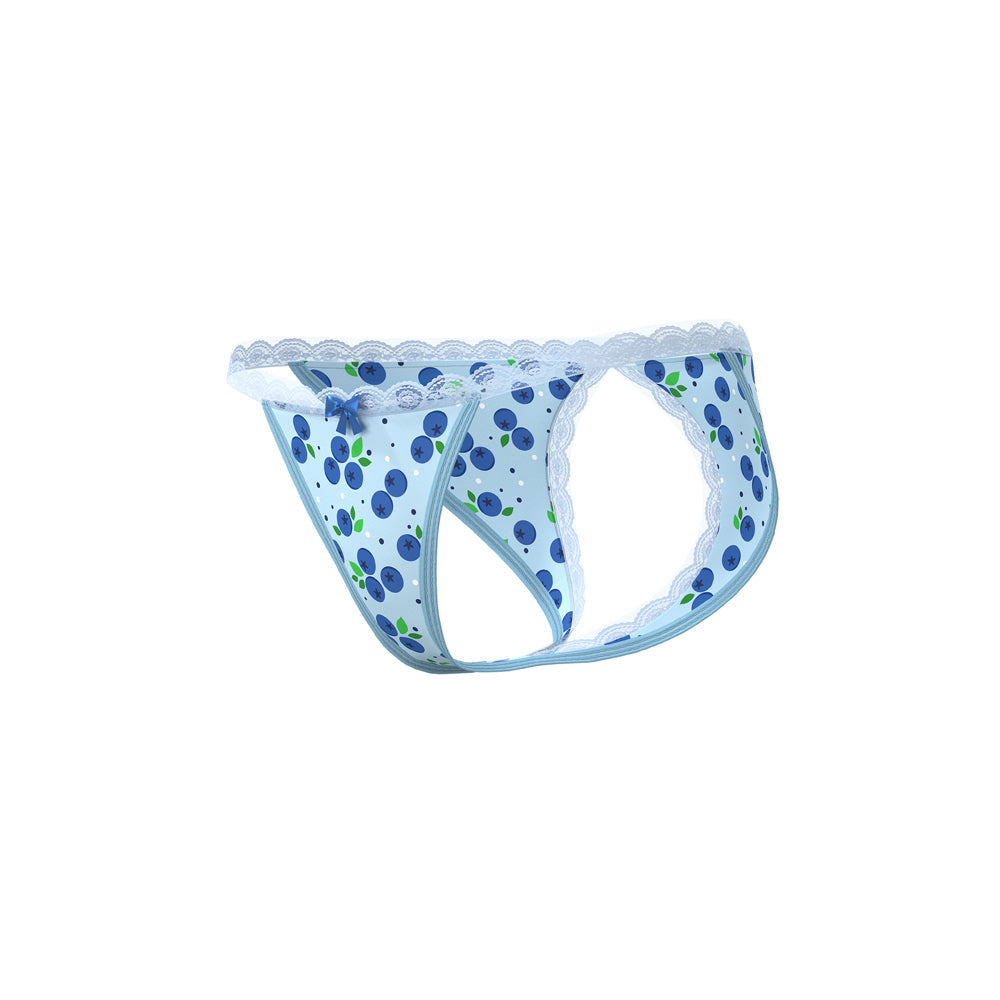 SWEET TREATS SPLIT BACK & CROTCHLESS PANTY WITH LUBE BLUEBERRY