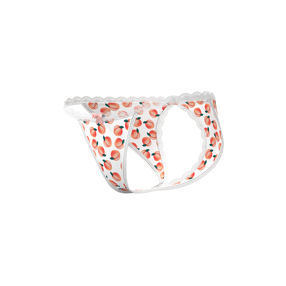 MAGIC SILK - SWEET TREATS SPLIT BACK & CROTCHLESS PANTY WITH LUBE PEACH L/XL