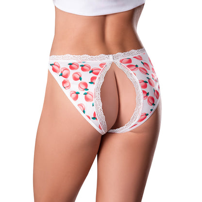 MAGIC SILK - SWEET TREATS SPLIT BACK & CROTCHLESS PANTY WITH LUBE PEACH L/XL