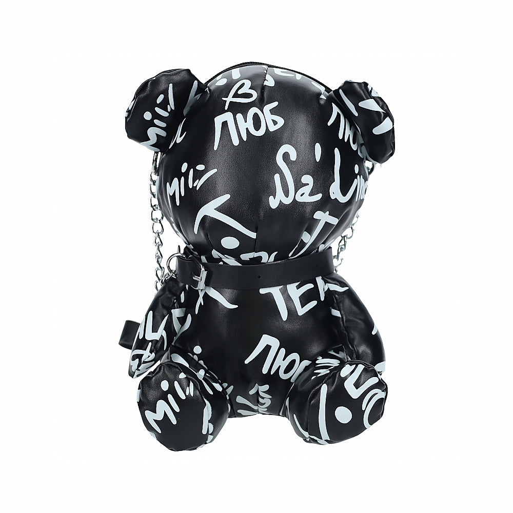 SHOTS BEAR BAG PLEATHER WRITING BLACK