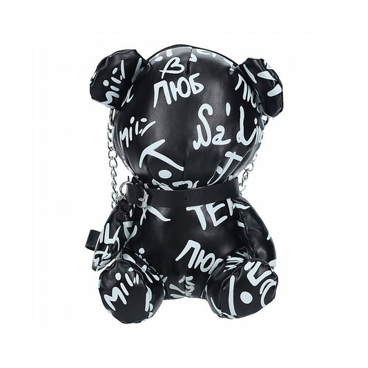 SHOTS BEAR BAG PLEATHER WRITING BLACK