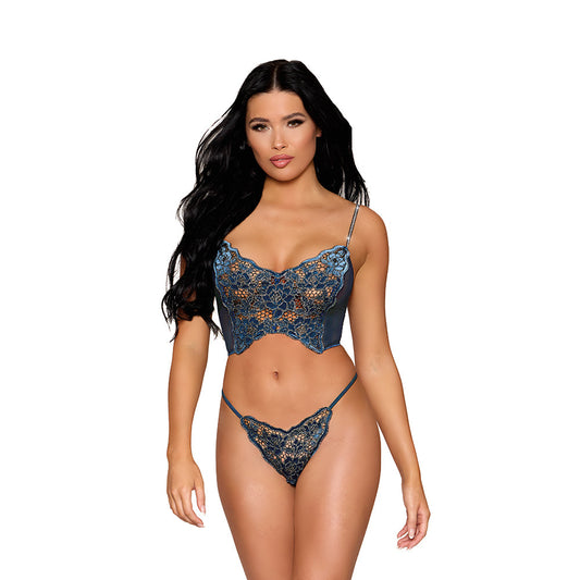 DREAMGIRL LACE BUSTIER AND G-STRING TWILIGHT M